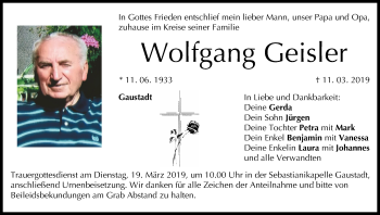 Anzeige von Wolfgang Geisler von MGO