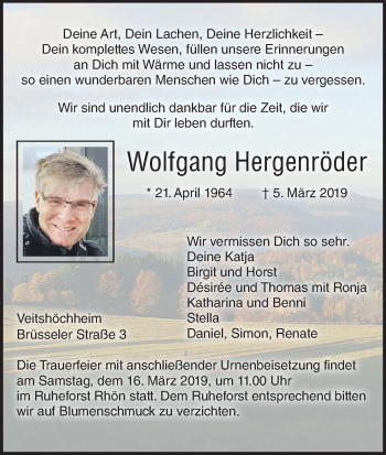 Anzeige von Wolfgang Hergenröder von MGO