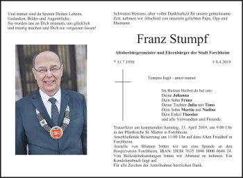 Anzeige von Franz Stumpf von MGO