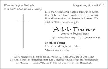 Anzeige von Adele Feulner von MGO