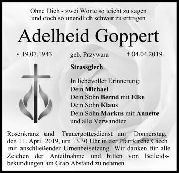 Anzeige von Adelheid Goppert von MGO