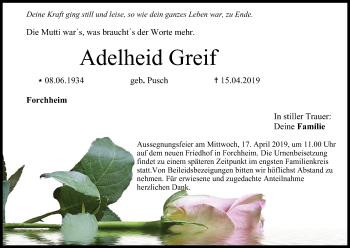 Anzeige von Adelheid Greif von MGO