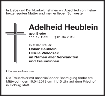 Anzeige von Adelheid Heublein von MGO