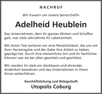 Anzeige von Adelheid Heublein von MGO