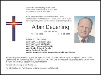 Anzeige von Albin Deuerling von MGO