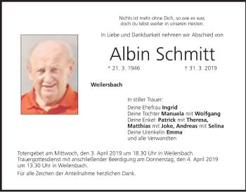 Anzeige von Albin Schmitt von MGO