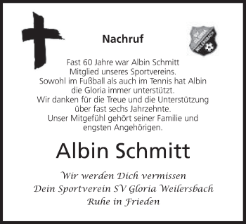Anzeige von Albin Schmitt von MGO