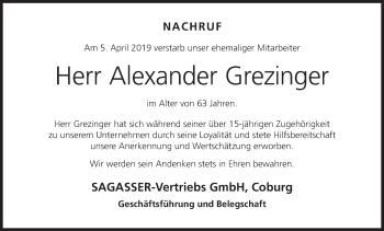 Anzeige von Alexander Grezinger von MGO