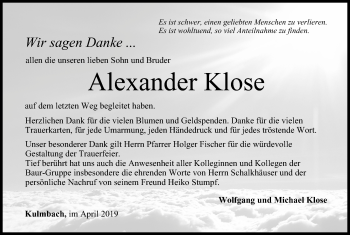 Anzeige von Alexander Klose von MGO