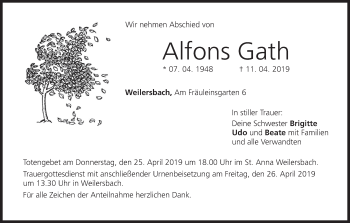 Anzeige von Alfons Gath von MGO