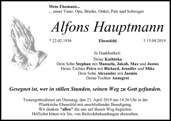Anzeige von Alfons Hauptmann von MGO