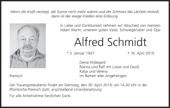Anzeige von Alfred Schmidt von MGO