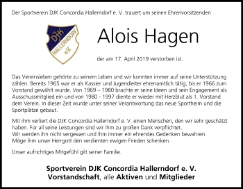 Anzeige von Alois Hagen von MGO