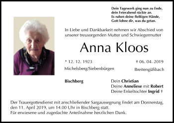 Anzeige von Anna Kloos von MGO