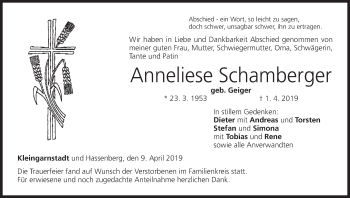 Anzeige von Anneliese Schamberger von MGO