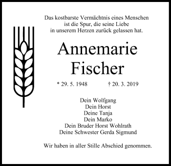 Anzeige von Annemarie Fischer von MGO