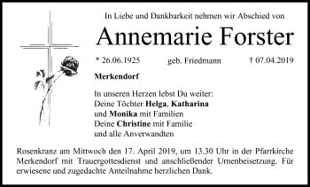 Anzeige von Annemarie Forster von MGO
