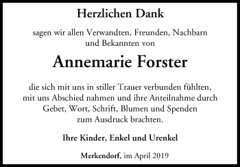 Anzeige von Annemarie Forster von MGO