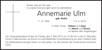 Anzeige von Annemarie Ulm von MGO