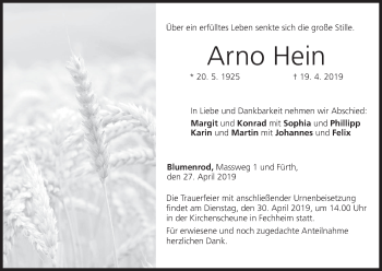 Anzeige von Arno Hein von MGO