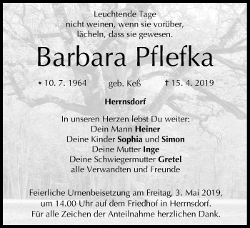 Anzeige von Barbara Pflefka von MGO