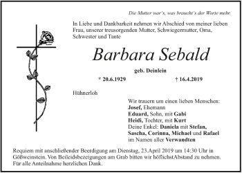 Anzeige von Barbara Sebald von MGO