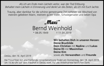 Anzeige von Bernd Weinhold von MGO