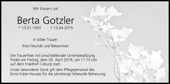 Anzeige von Berta Gotzler von MGO