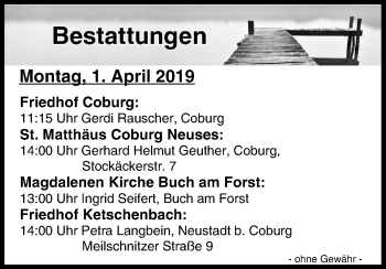 Anzeige von Bestattungen vom 01.04.2019 von MGO