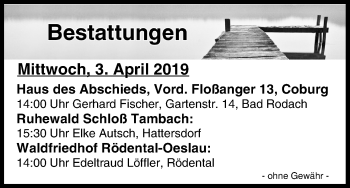 Anzeige von Bestattungen vom 03.04.2019 von MGO