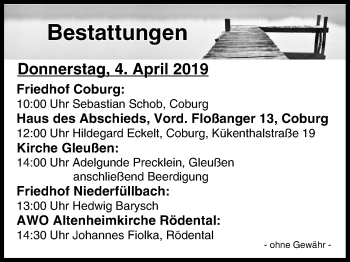 Anzeige von Bestattungen vom 04.04.2019 von MGO