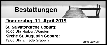Anzeige von Bestattungen vom 11.04.2019 von MGO