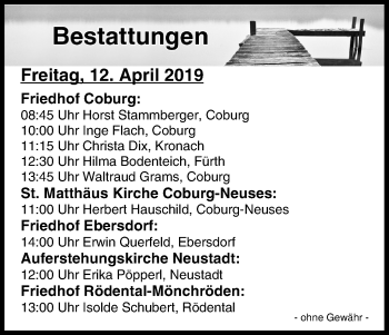 Anzeige von Bestattungen vom 12.04.2019 von MGO