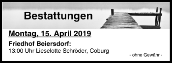 Anzeige von Bestattungen vom 15.04.2019 von MGO