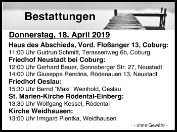 Anzeige von Bestattungen vom 18.04.2019 von MGO