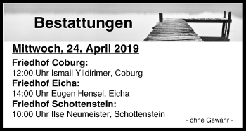 Anzeige von Bestattungen vom 24.04.2019 von MGO