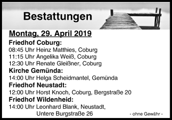 Anzeige von Bestattungen vom 29.04.2019 von MGO