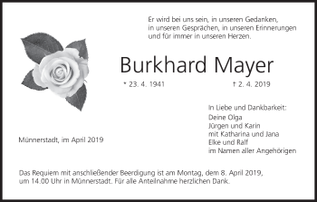 Anzeige von Burkhard Mayer von MGO