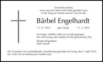 Anzeige von Bärbel Engelhardt von MGO