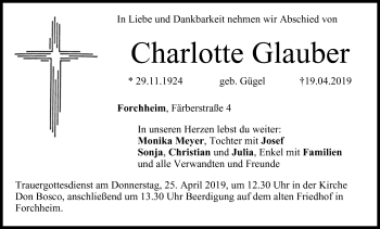 Anzeige von Charlotte Glauber von MGO