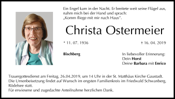 Anzeige von Christa Ostermeier von MGO
