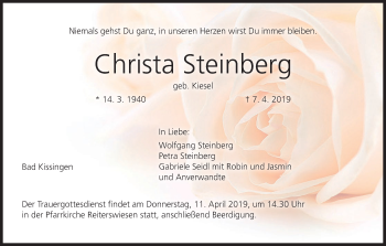 Anzeige von Christa Steinberg von MGO