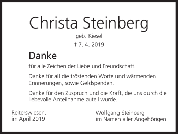 Anzeige von Christa Steinberg von MGO