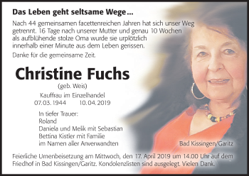 Anzeige von Christine Fuchs von MGO