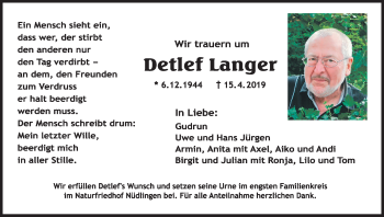 Anzeige von Detlef Langer von MGO