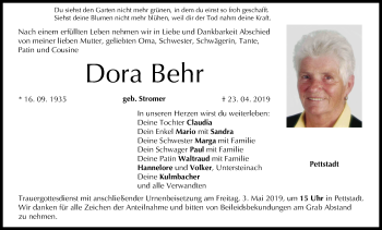 Anzeige von Dora Behr von MGO