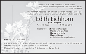Anzeige von Edith Eichhorn von MGO