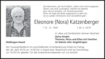 Anzeige von Eleonore Katzenberger von MGO