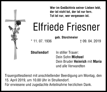 Anzeige von Elfriede Friesner von MGO