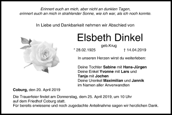 Anzeige von Elsbeth Dinkel von MGO